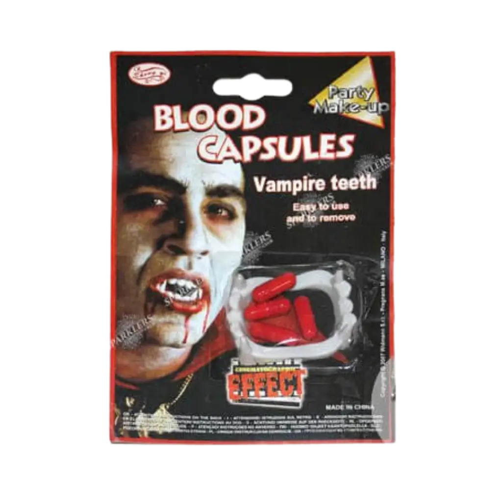 Kit di protesi dentaria e capsule di sangue per vampiri