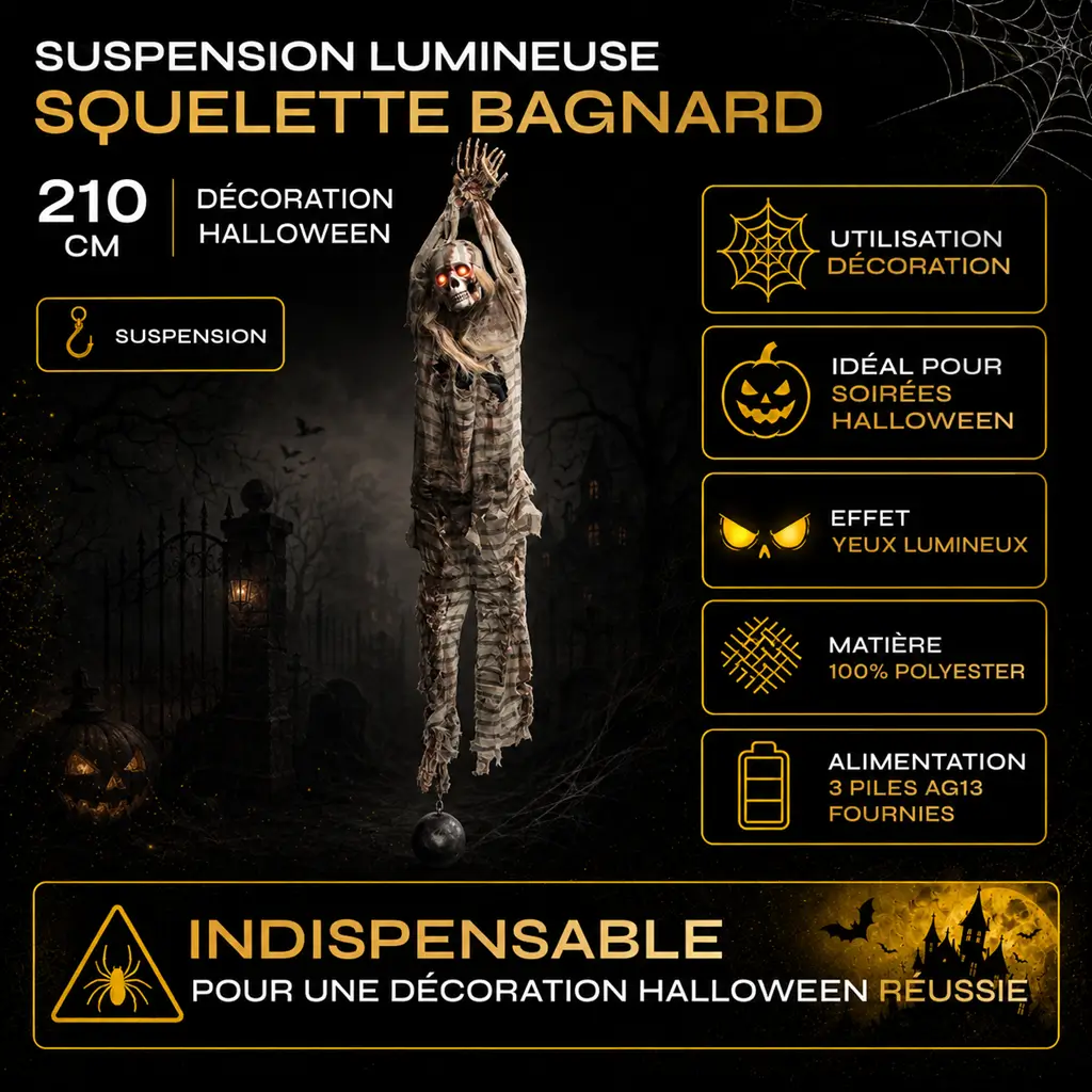 Ciondolo scheletro luce galeotto con palla 210cm