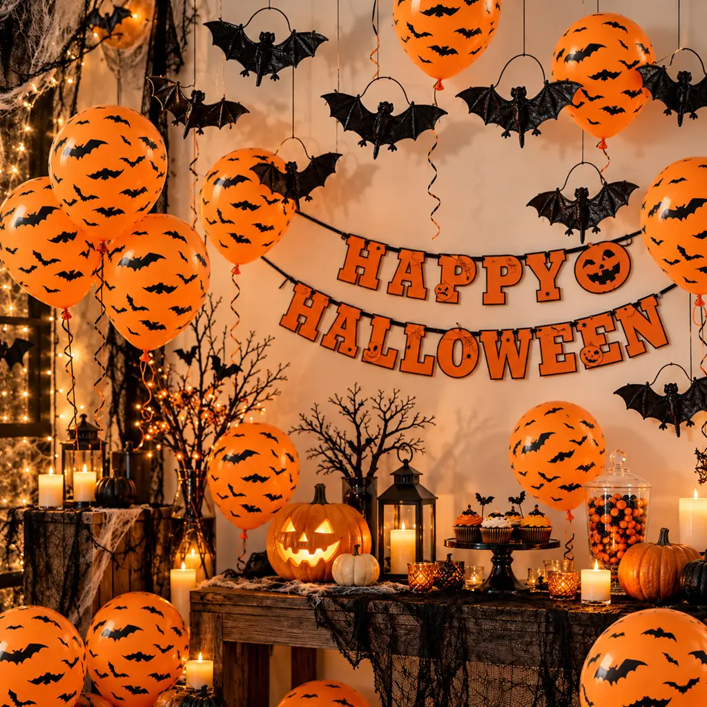 Confezione da 50 palloncini di Halloween a forma di pipistrello