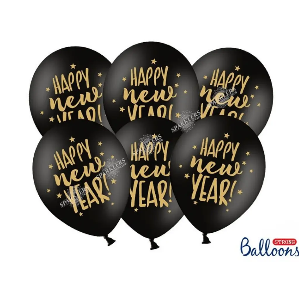 Confezione da 50 palloncini neri Happy New Year Balloons