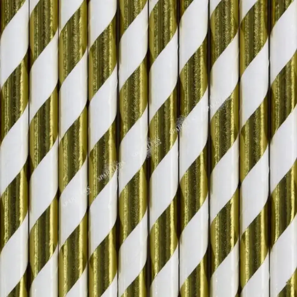 10 cannucce di carta color oro con strisce bianche