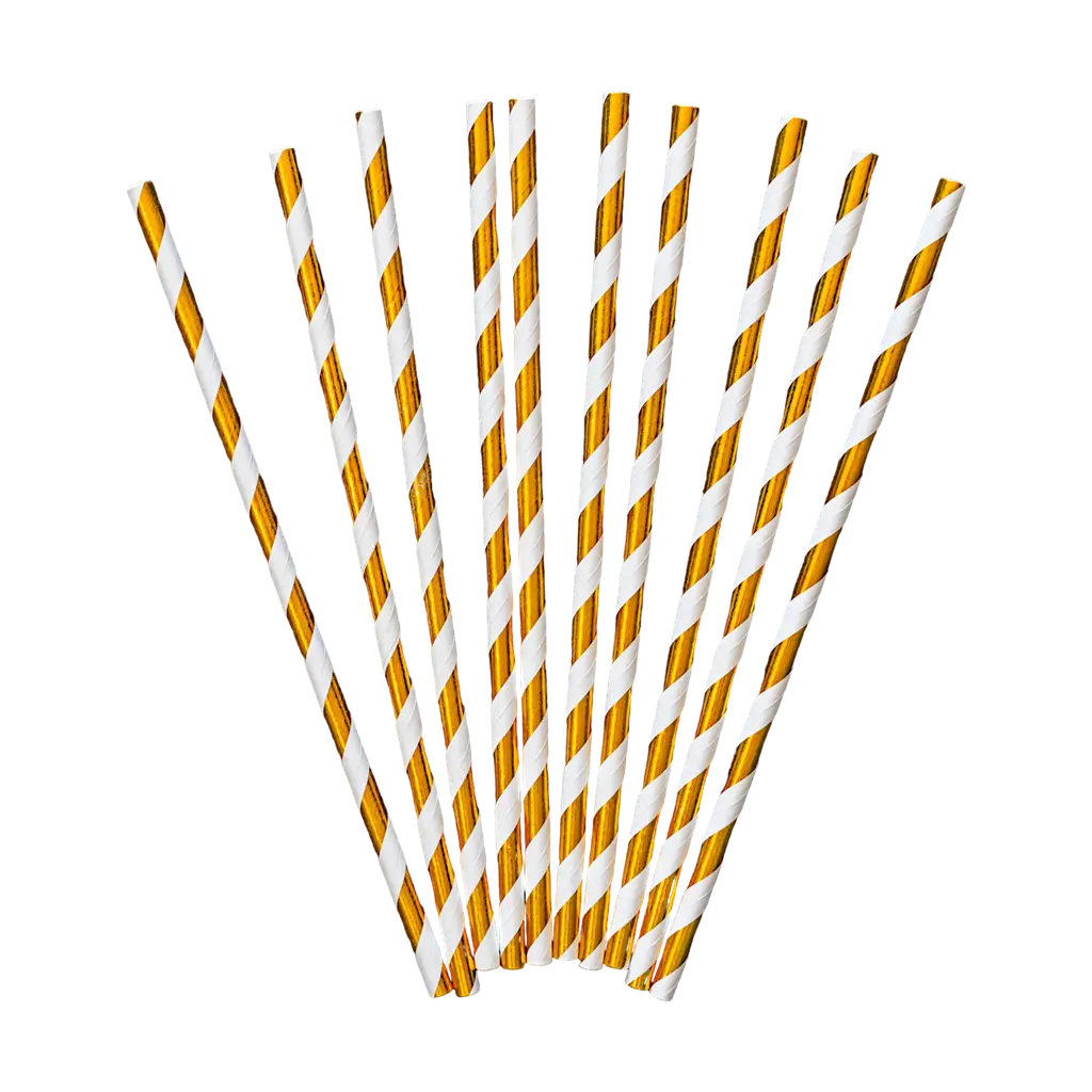10 cannucce di carta color oro con strisce bianche