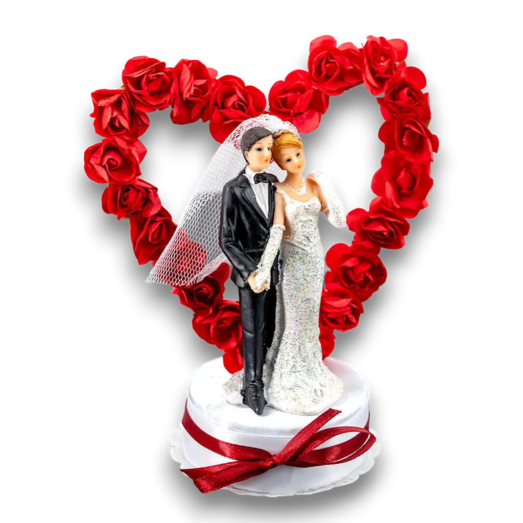 Sposa coppia di figurine su cuore rosso