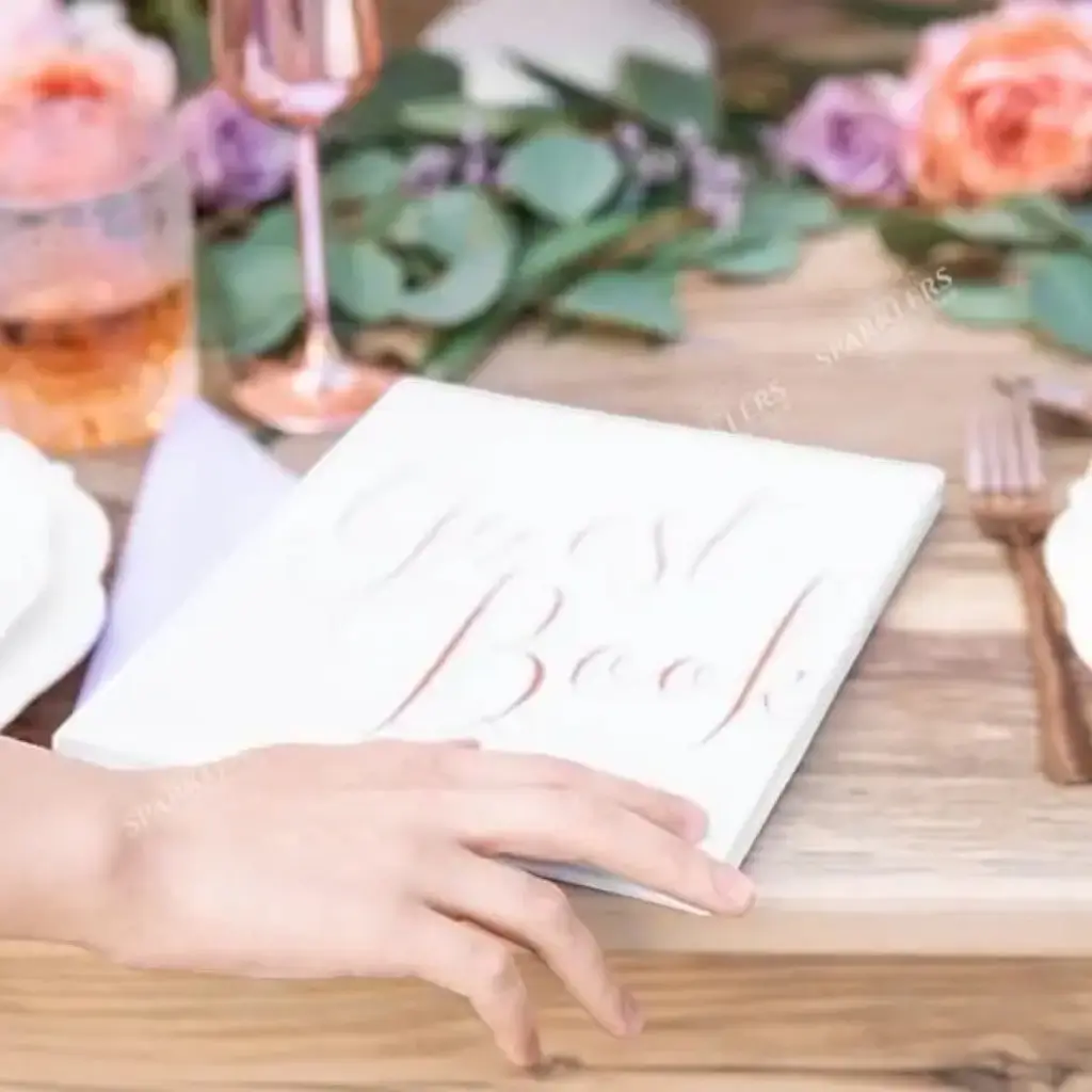 Libro degli ospiti di nozze bianco scrivendo Pink Gold