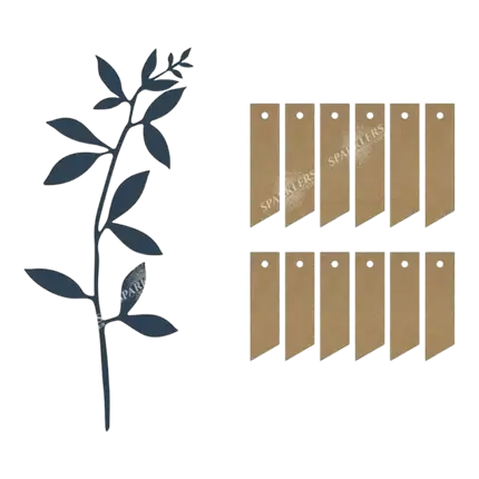 Ramo con decorazione a foglia, blu navy con etichette