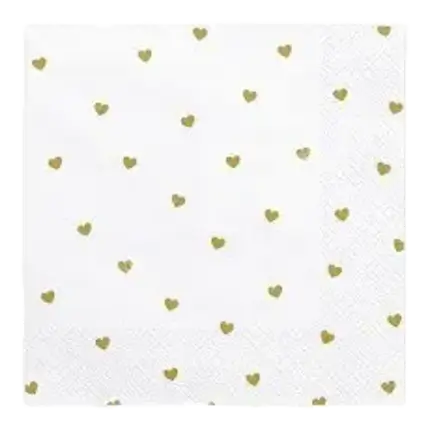 Tovagliolo di carta bianca con cuore d'oro (set da 20)