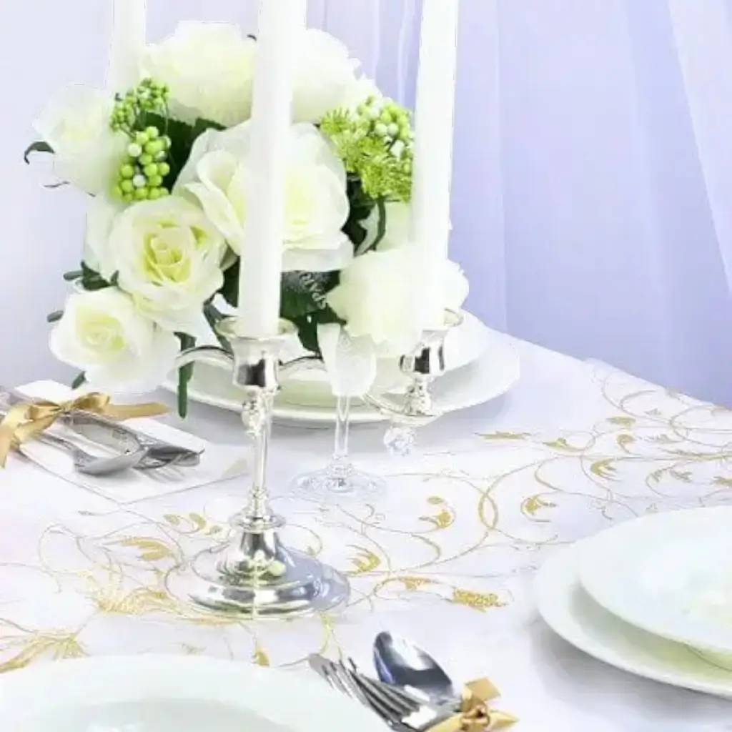 Corridore da tavolo crema con motivi arabescati dorati Lunghezza 9 metri