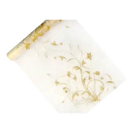 Corridore da tavolo crema con motivi arabescati dorati Lunghezza 9 metri