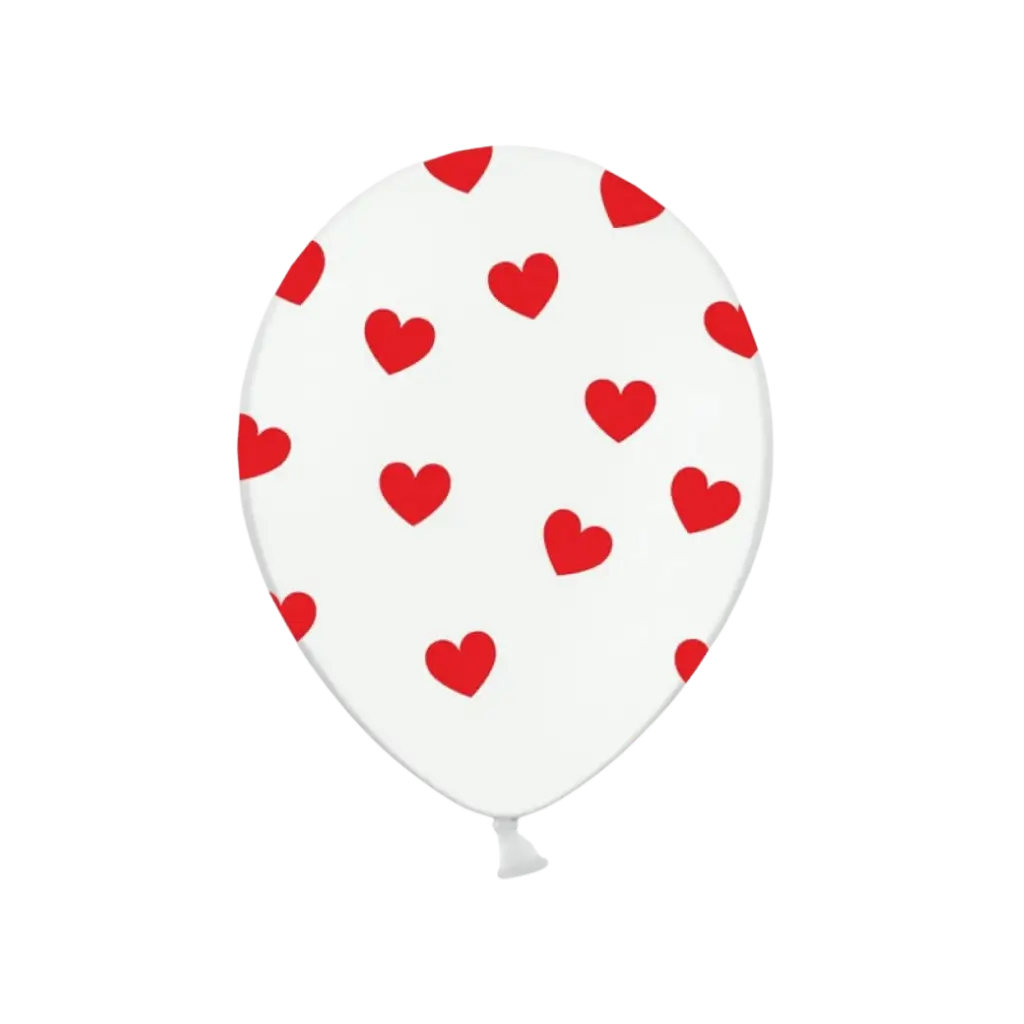 Confezione da 50 palloncini bianchi con disegno a cuore rosso