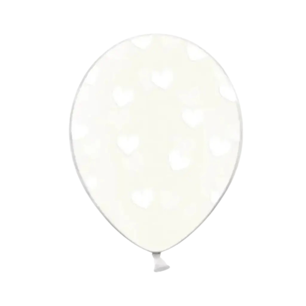 Confezione da 50 palloncini trasparenti con motivo a cuore bianco