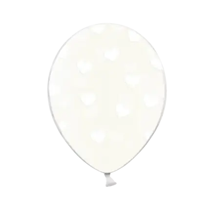 Confezione da 50 palloncini trasparenti con motivo a cuore bianco