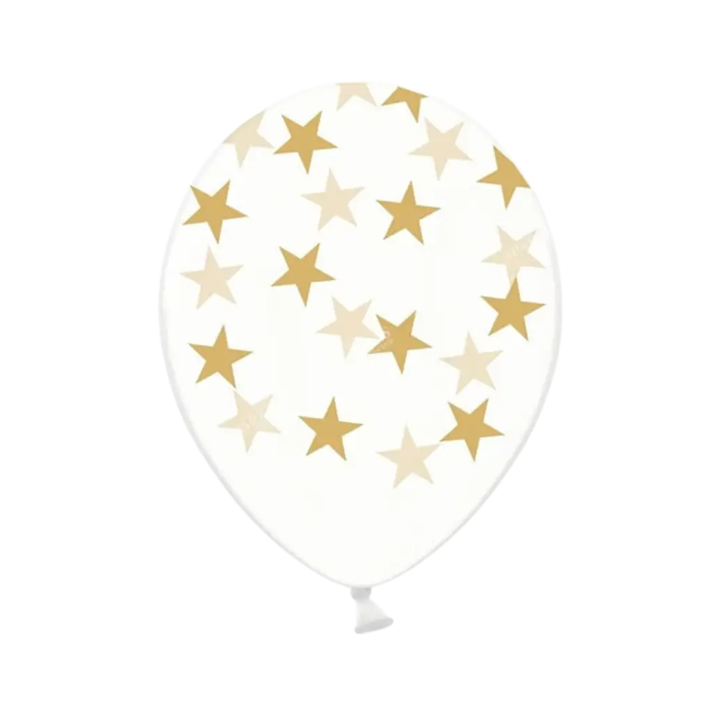 50 palloncini trasparenti con motivo a stella dorata