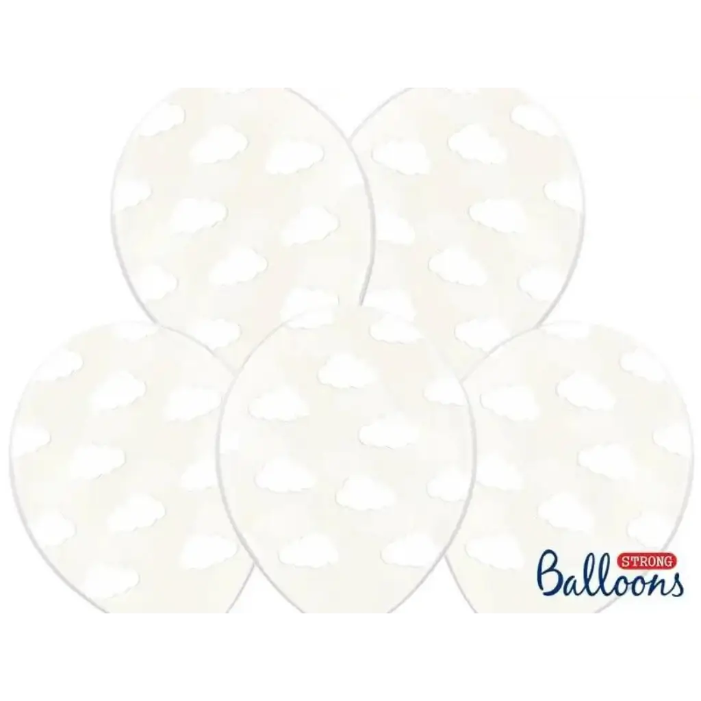 Confezione da 50 palloncini trasparenti con motivo a nuvole bianche