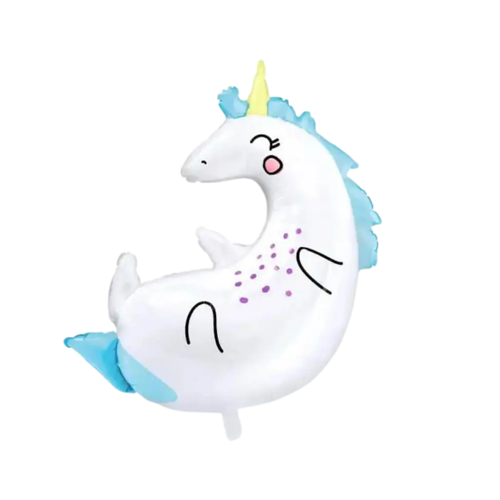 Palloncino Unicorno bianco e blu 70x75cm