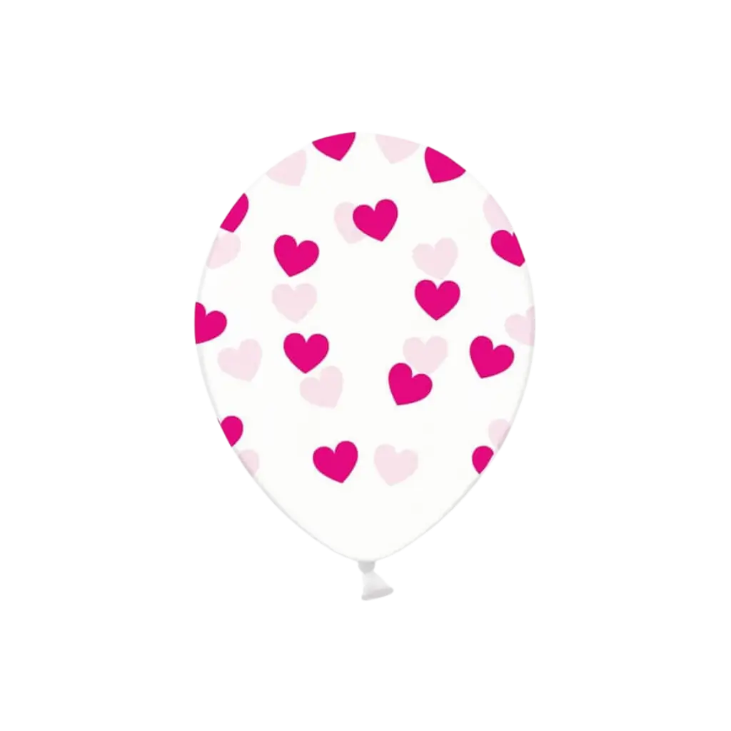 Confezione da 6 palloncini trasparenti con motivi di cuori fucsia