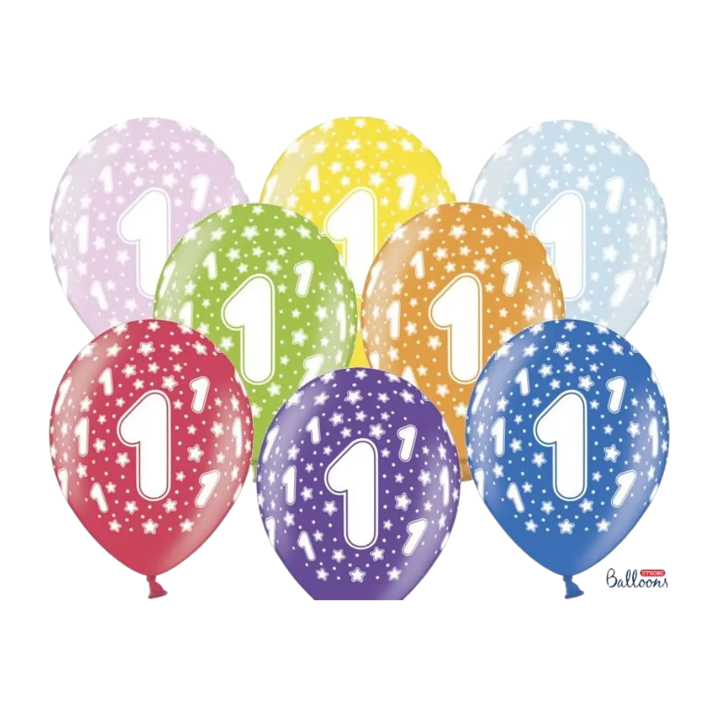 Confezione da 6 palloncini multicolore con scritta 1