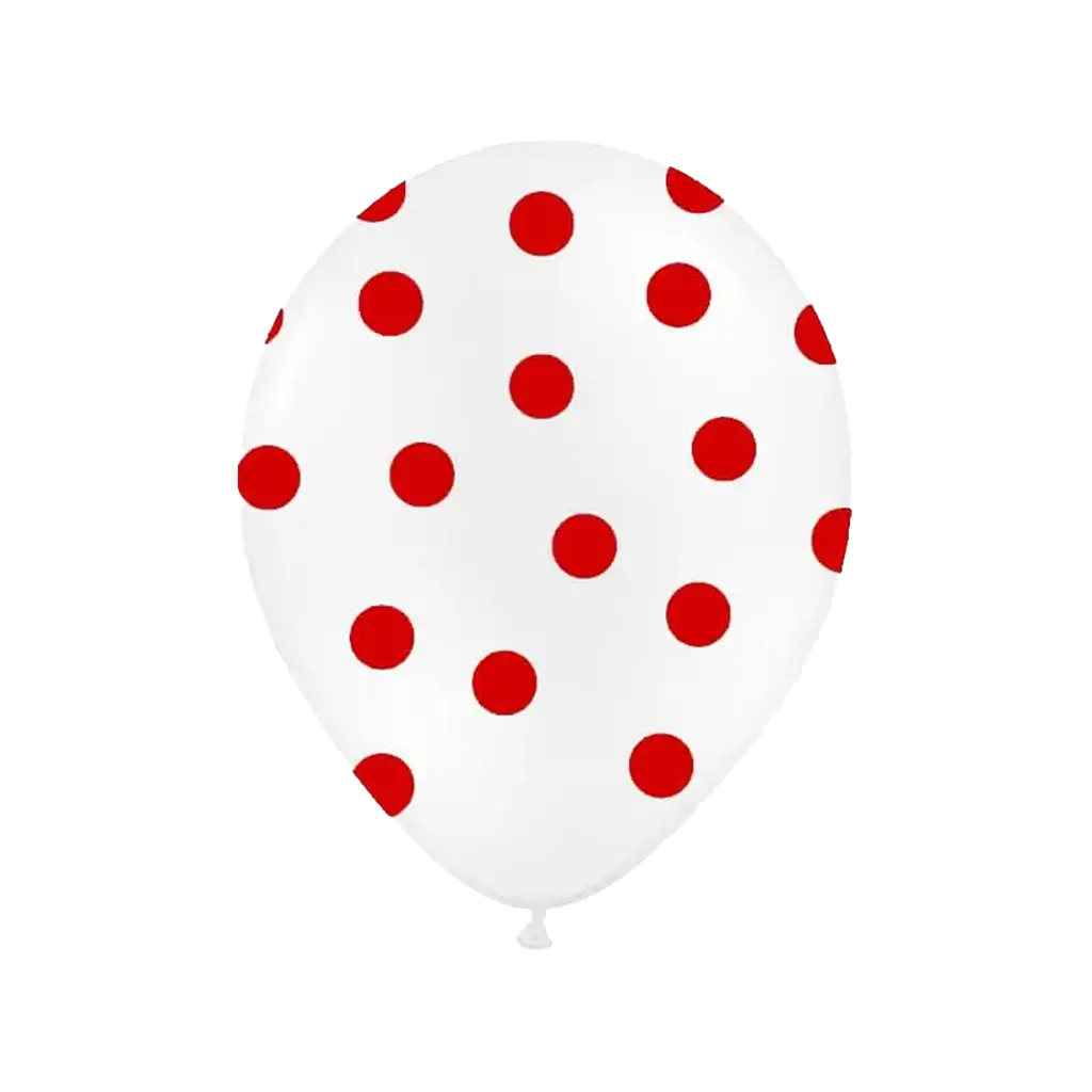 Confezione da 10 palloncini bianchi con motivi rotondi rossi