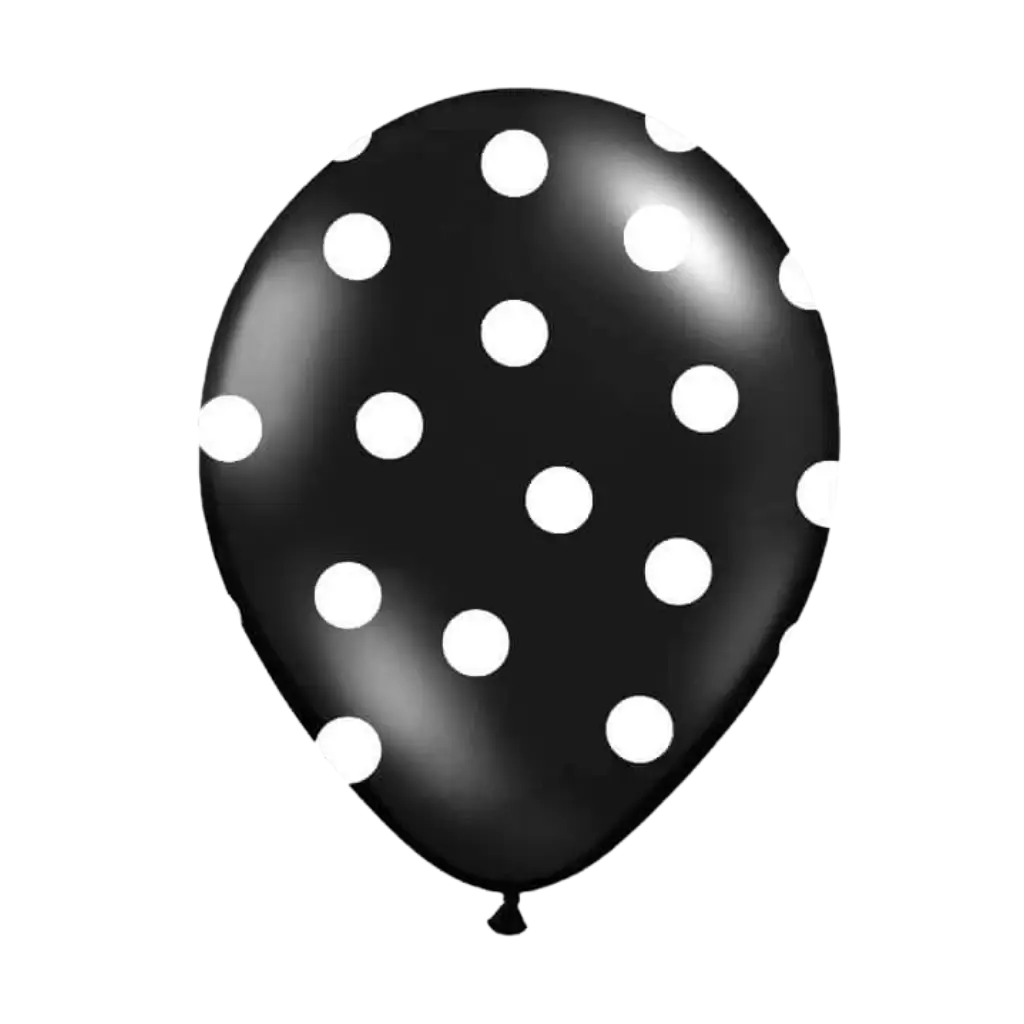 Confezione da 6 palloncini neri con motivi rotondi bianchi