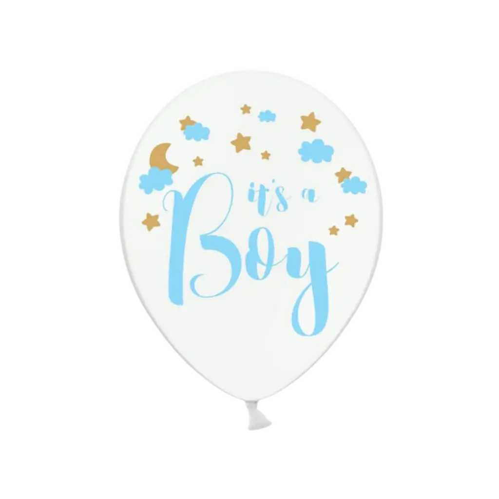 Confezione da 6 palloncini bianchi con scritto "It's a Boy".