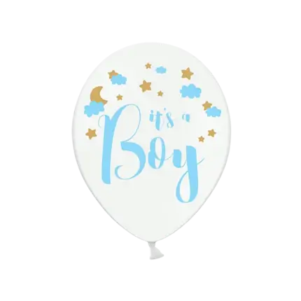 Confezione da 6 palloncini bianchi con scritto It's a Boy.