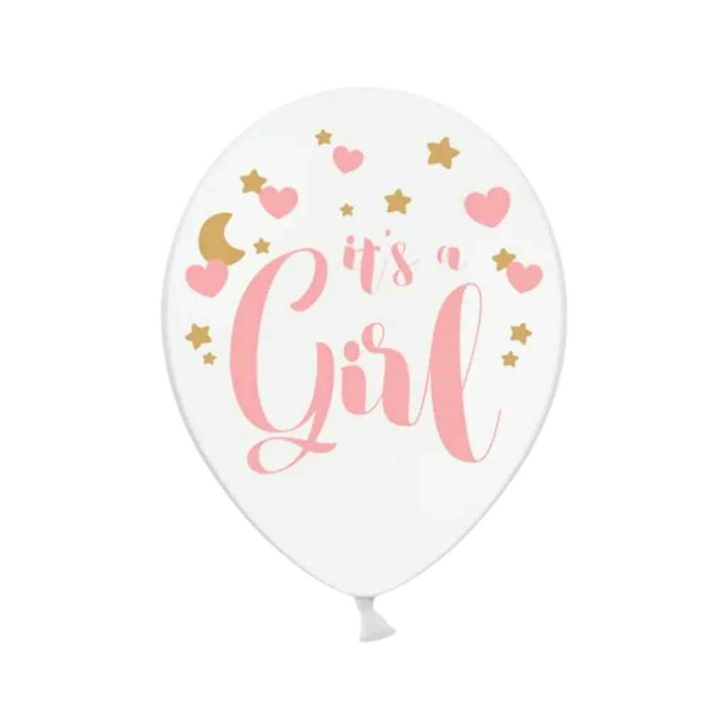 Confezione da 6 palloncini bianchi con scritto "It's a Girl".