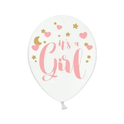 Confezione da 6 palloncini bianchi con scritto It's a Girl.