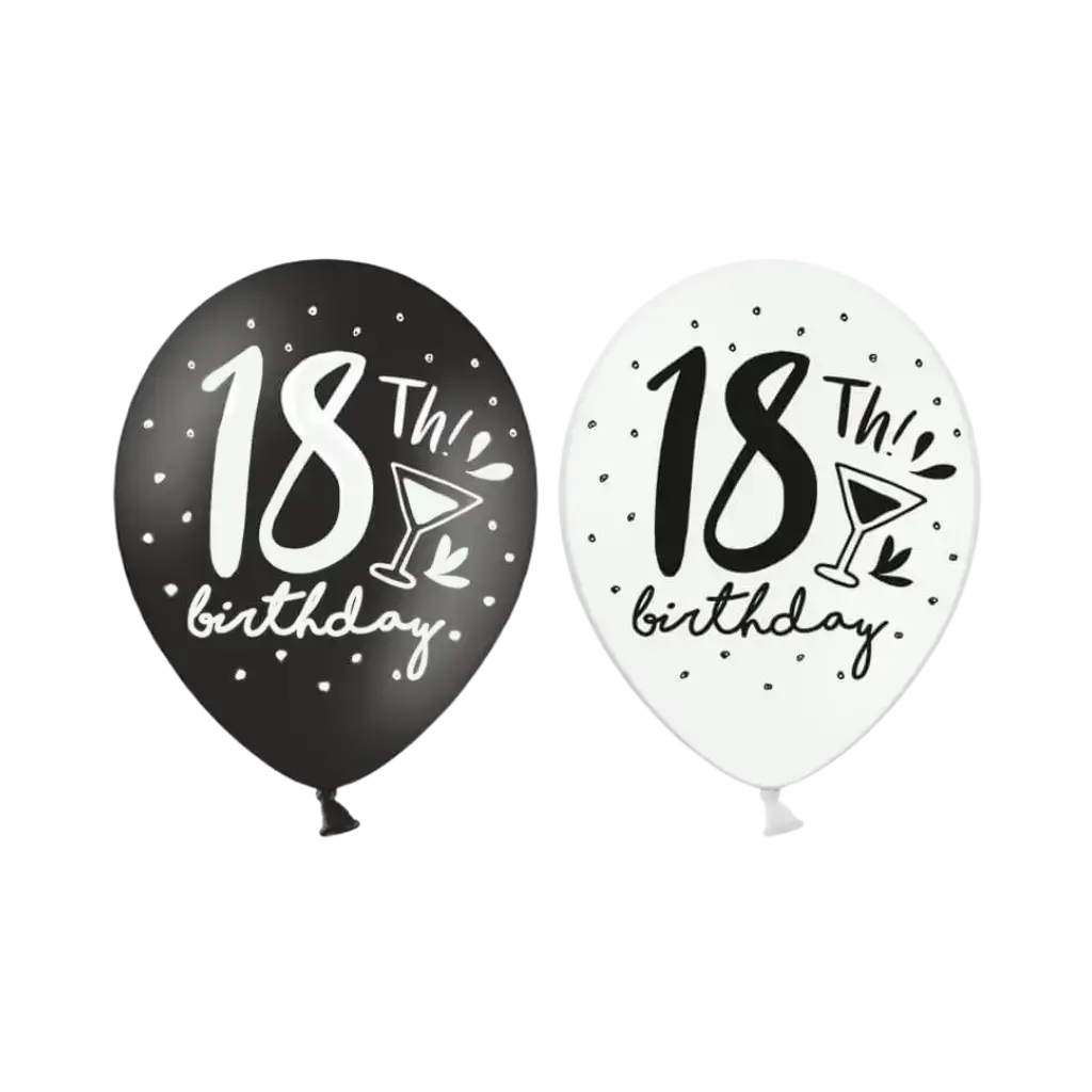 Confezione da 6 palloncini neri "BIRTHDAY 18° compleanno