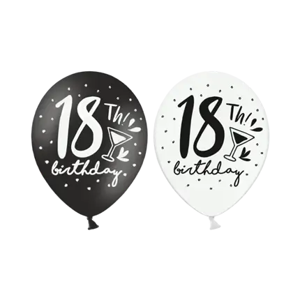Confezione da 6 palloncini neri BIRTHDAY 18° compleanno