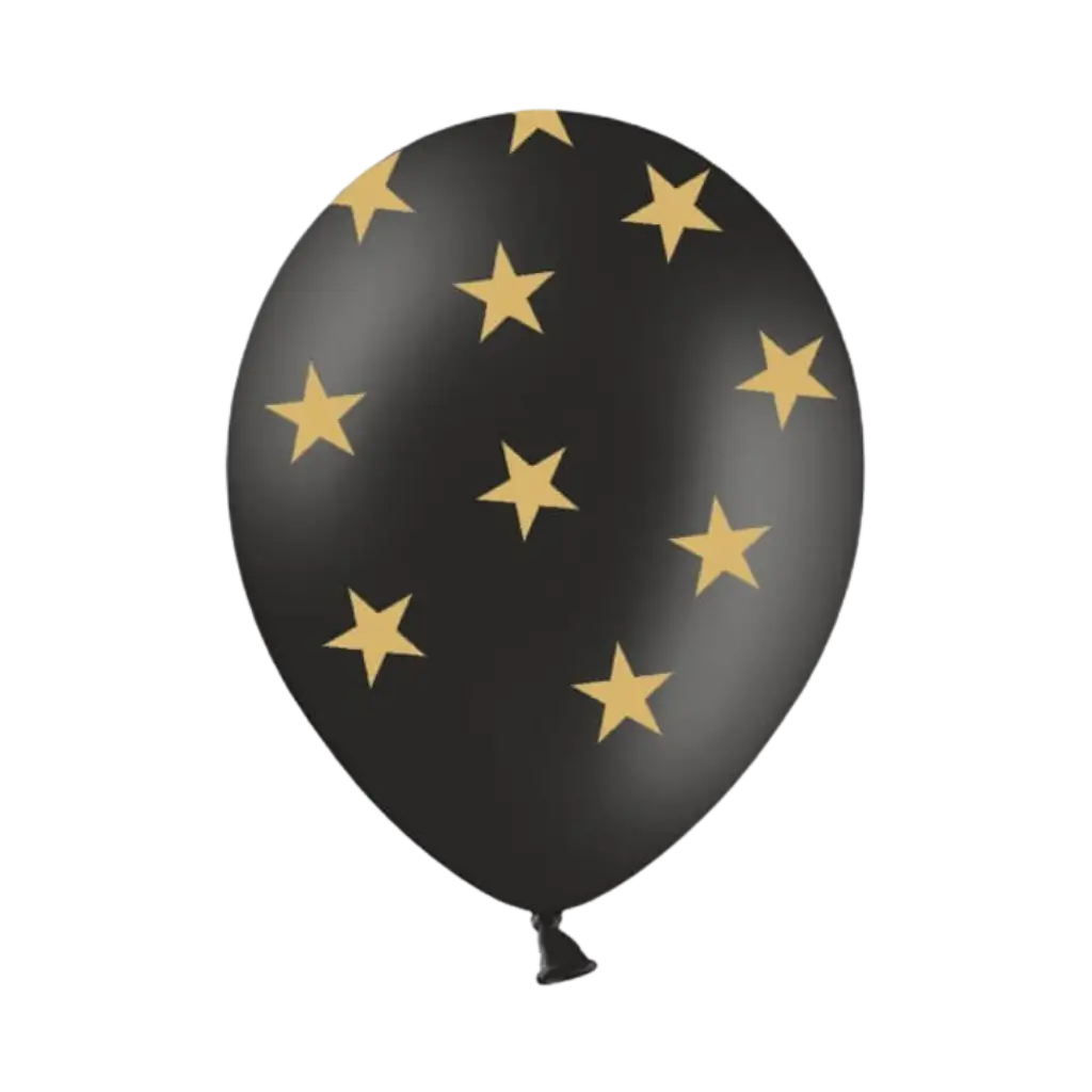 Confezione da 6 palloncini neri con motivo a stella dorata