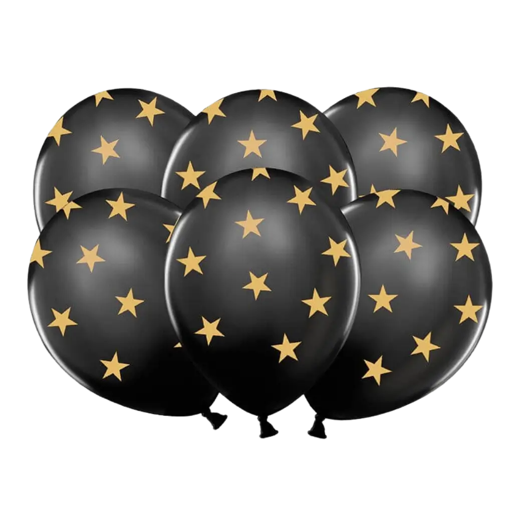 Confezione da 6 palloncini neri con motivo a stella dorata