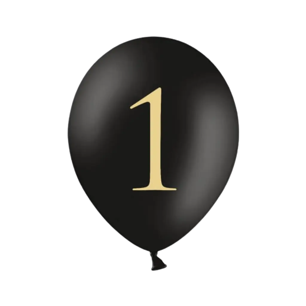 Confezione da 10 palloncini neri con scritto "1".