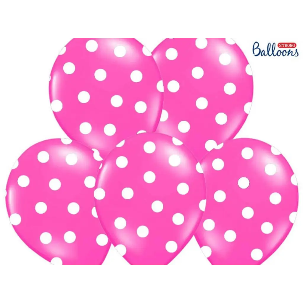 Confezione da 10 palloncini rosa scuro con motivi rotondi bianchi