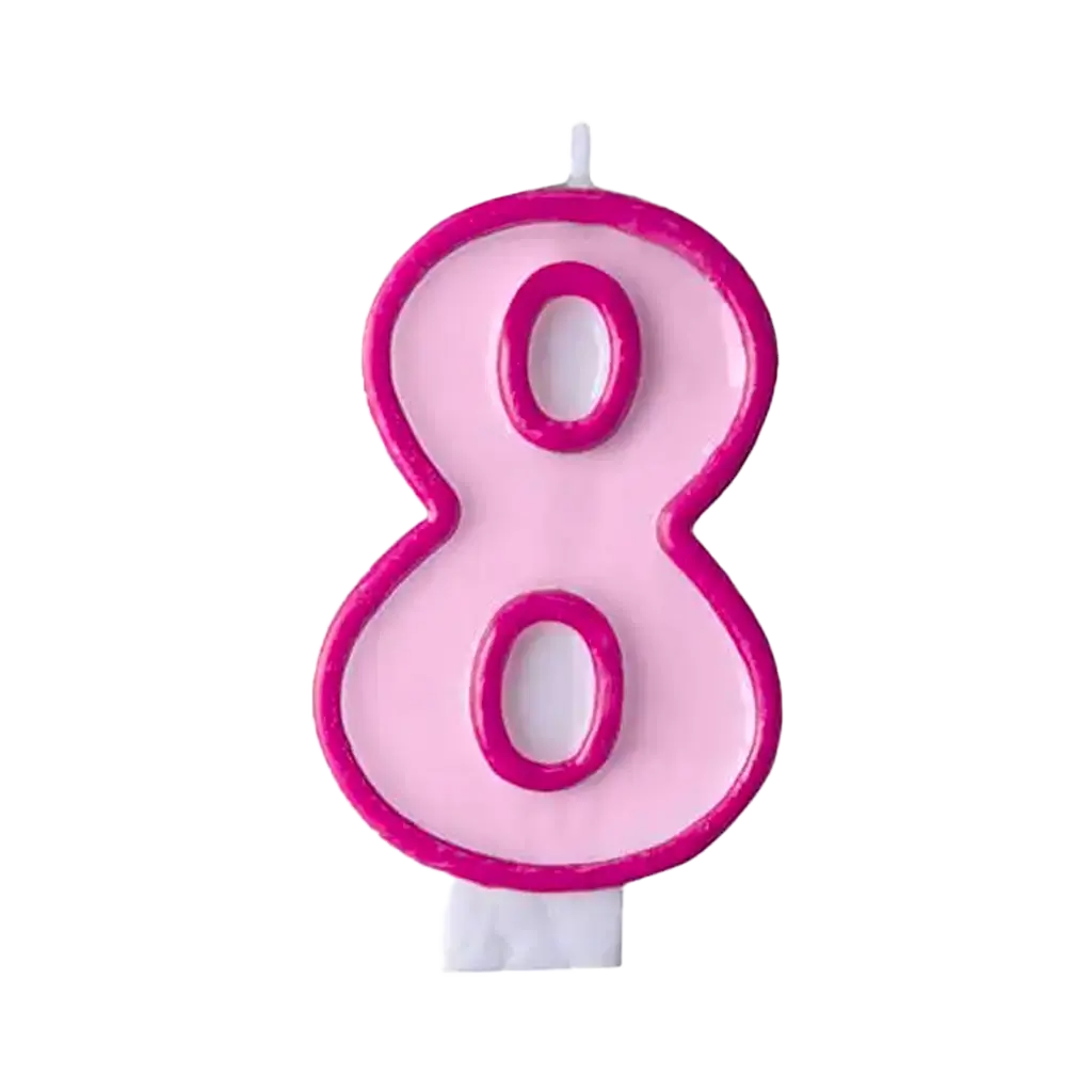 Candela di compleanno numero 8 rosa