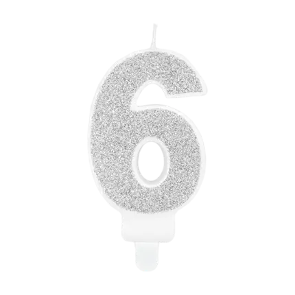Candela di compleanno numero 6 argento