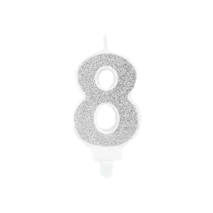 Candela di compleanno numero 8 argento