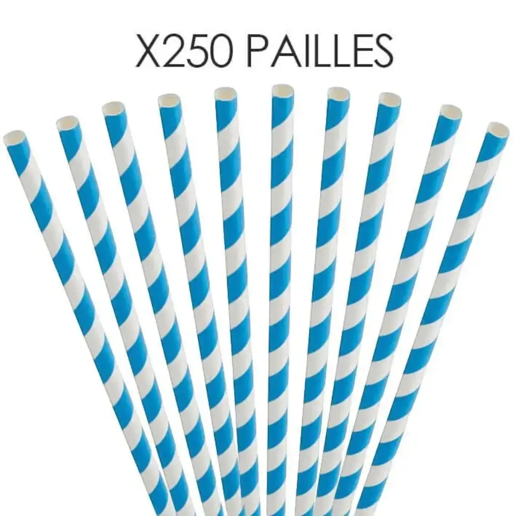Paglia di carta a strisce blu 20cm /ø6mm (250 pz)