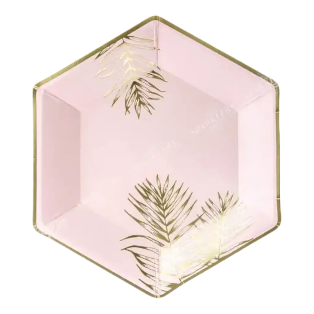 Piatto di carta rosa con disegno in foglia d'oro (Set di 6)