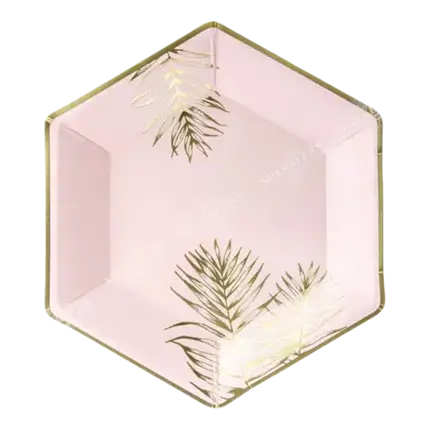 Piatto di carta rosa con disegno in foglia d'oro (Set di 6)