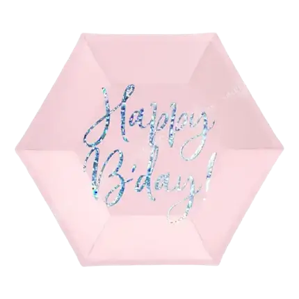 Buon Compleanno Iridescente Piatto di carta rosa iridescente (Set di 6)