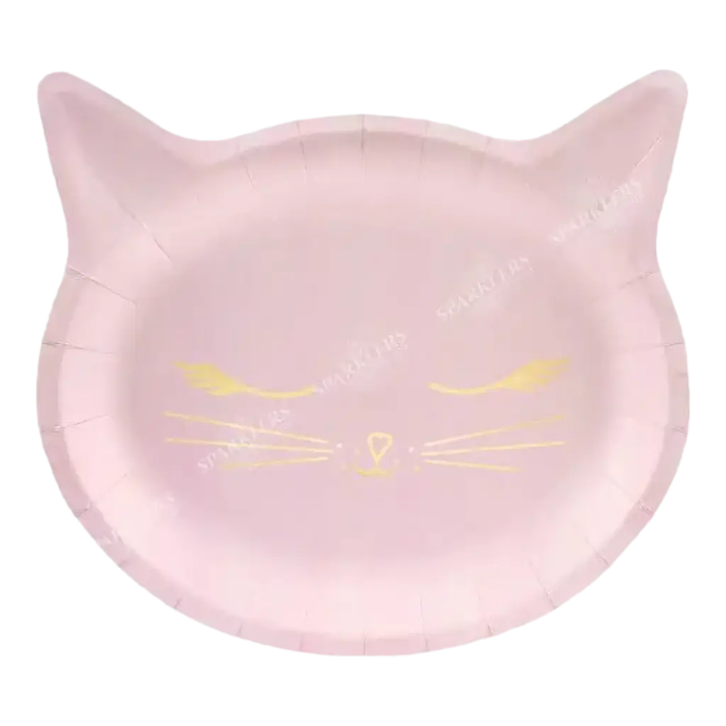 Piastra di carta rosa a forma di testa di gatto (set di 6)