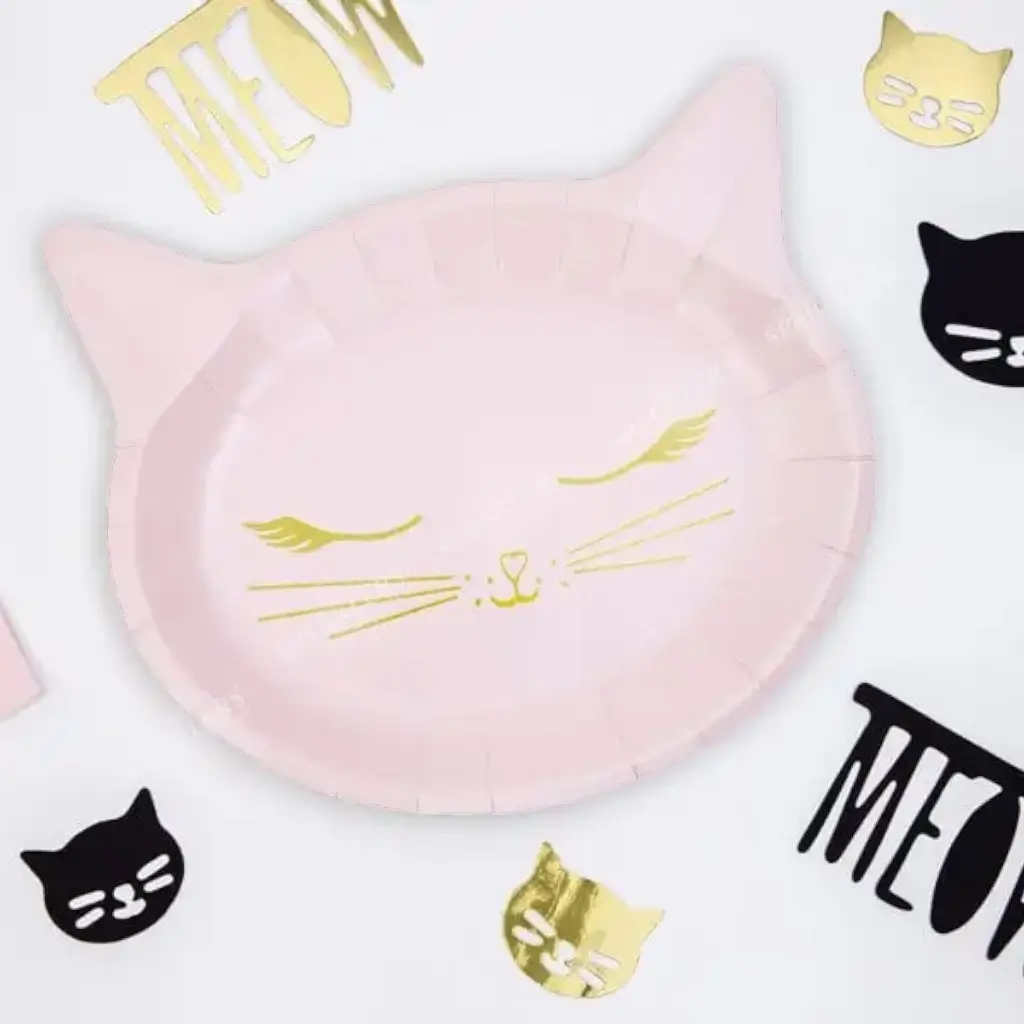 Piastra di carta rosa a forma di testa di gatto (set di 6)