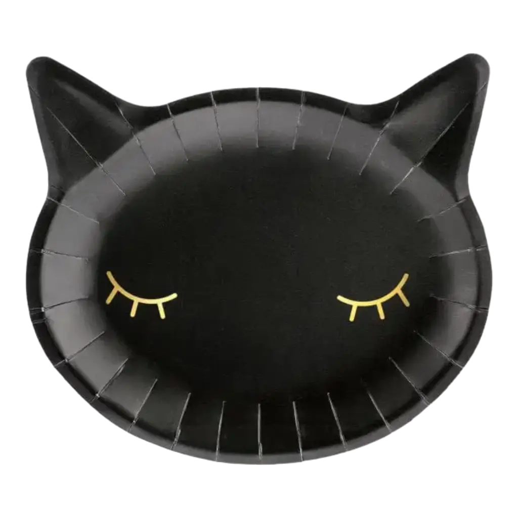 Piastra di carta nera a forma di testa di gatto (Set di 6)