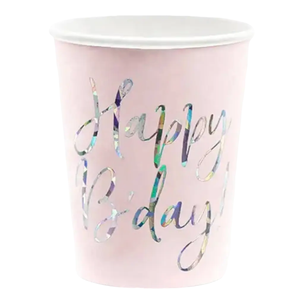 Happy Bday Pink Paper Tumbler (Set di 6)