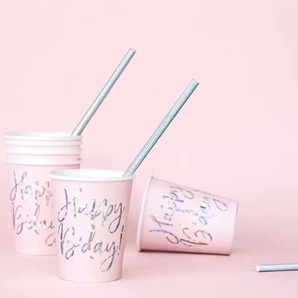 Happy Bday Pink Paper Tumbler (Set di 6)