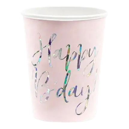 Happy Bday Pink Paper Tumbler (Set di 6)