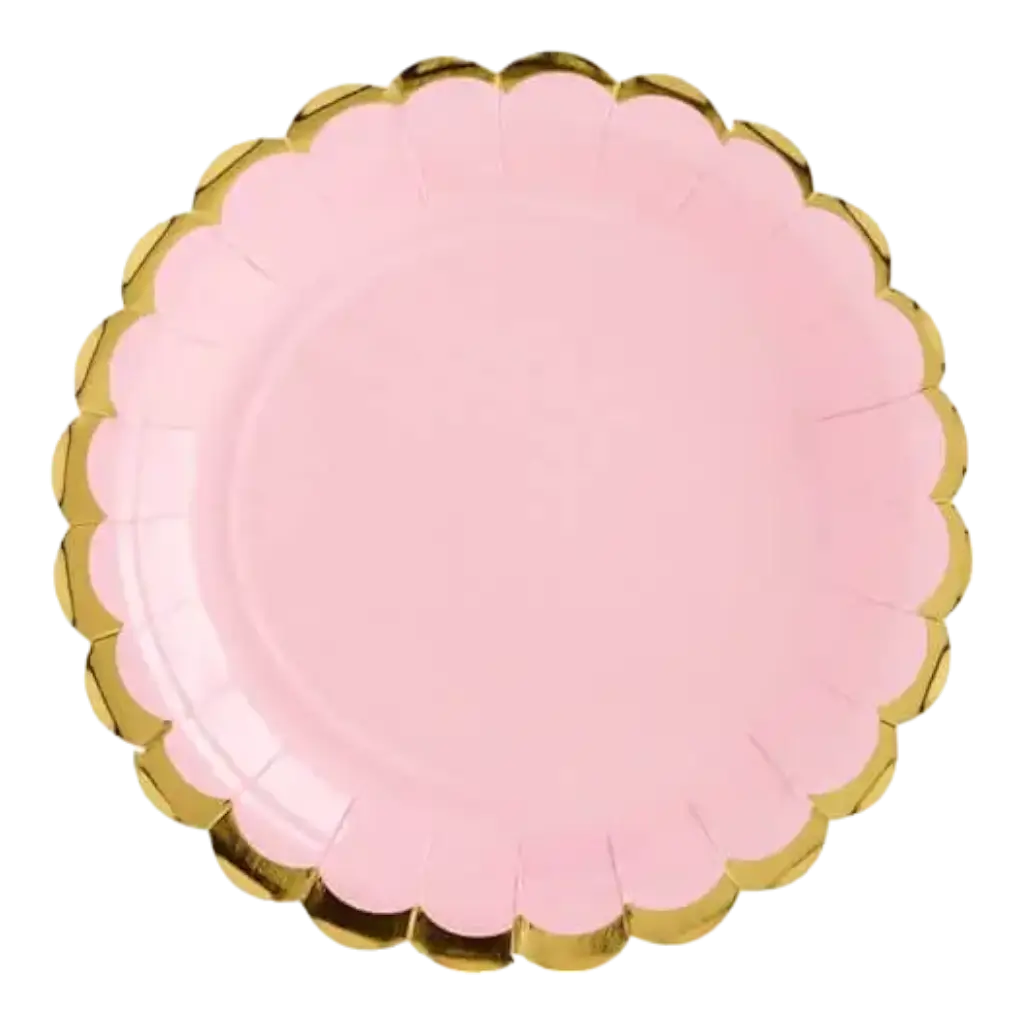 Piatto di carta rosa con bordi dorati (Set di 6)