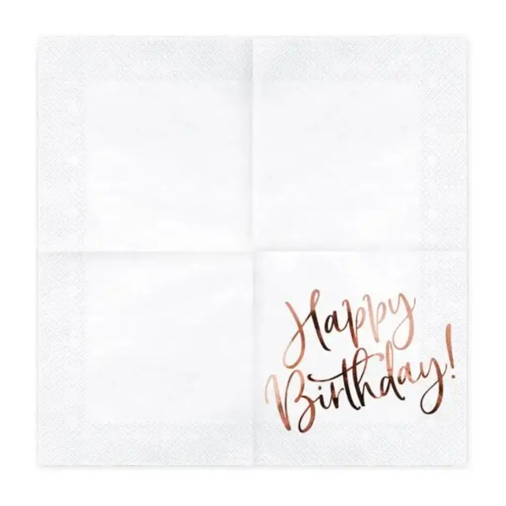 Buon compleanno asciugamano di carta oro rosa (set da 20)
