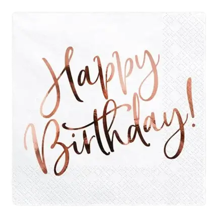 Buon compleanno asciugamano di carta oro rosa (set da 20)