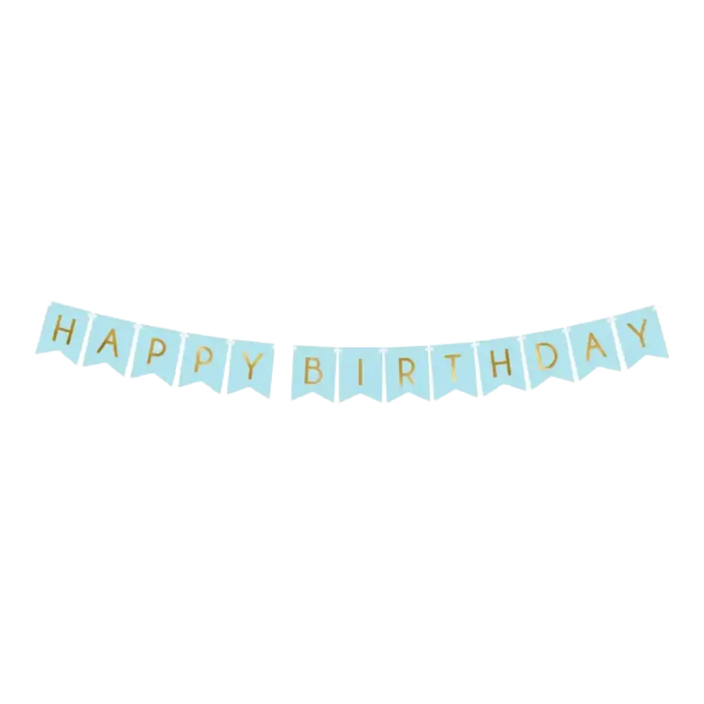 Ghirlanda blu di buon compleanno con scritta in oro