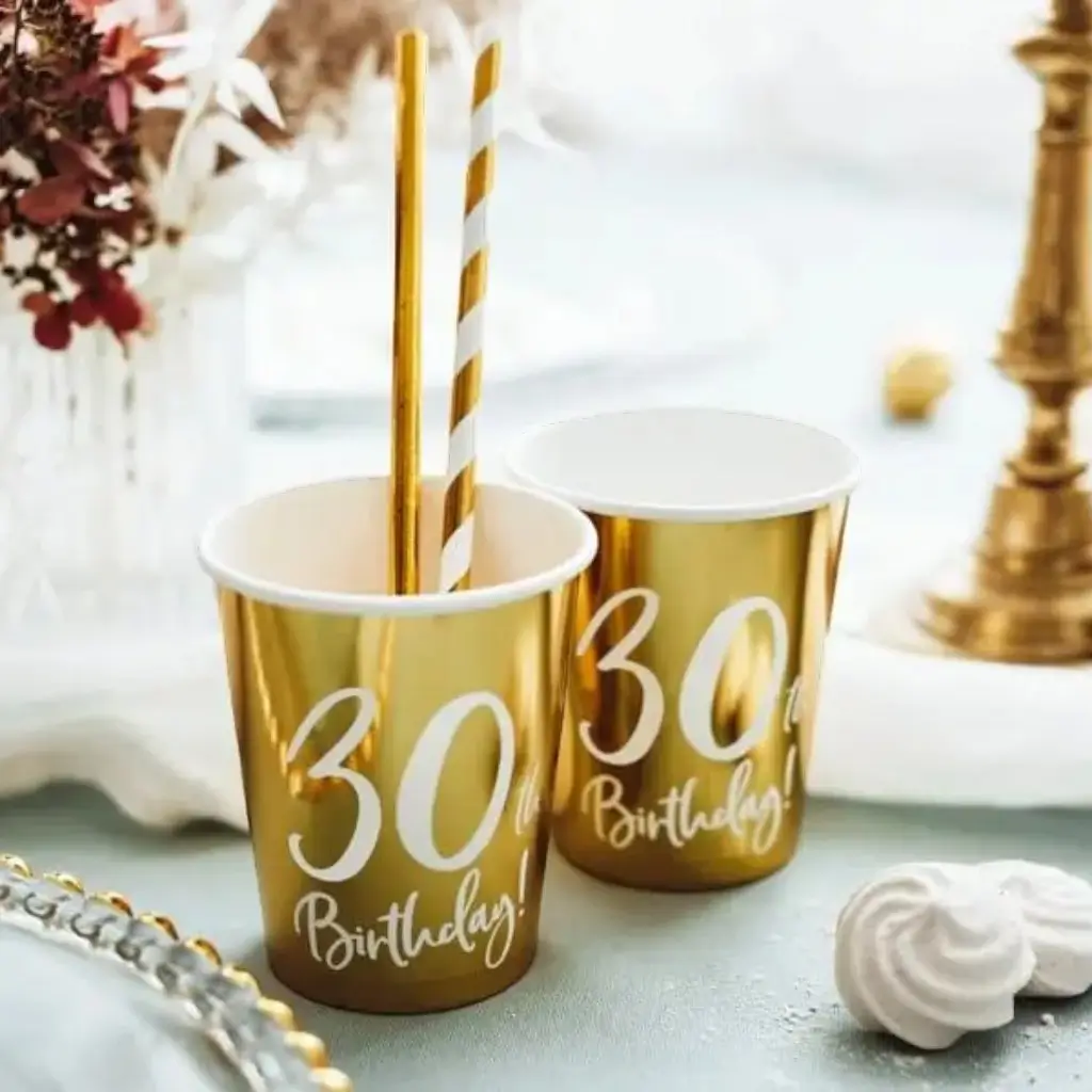 Set di 6 coppe d'oro "30 anni" in oro